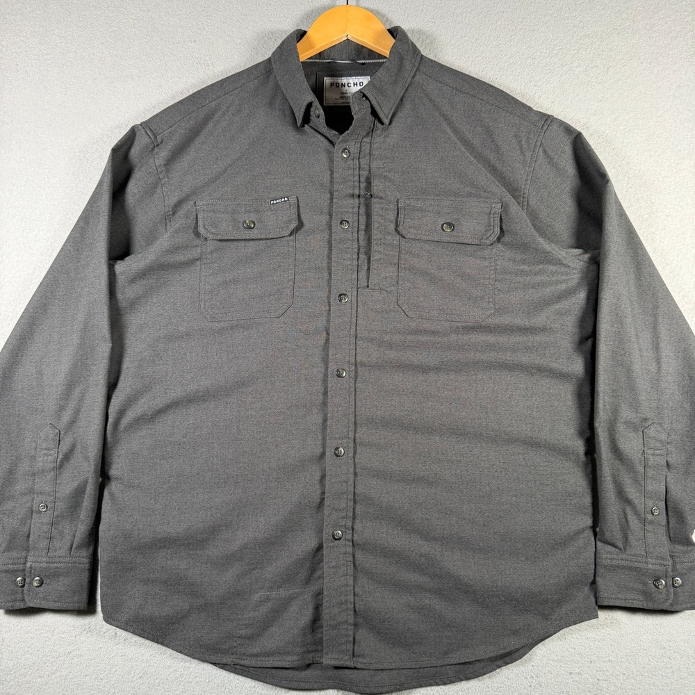 Poncho Outdoors Mens Gray Magnetic Pocket Regular Fit Performance Shirt Large